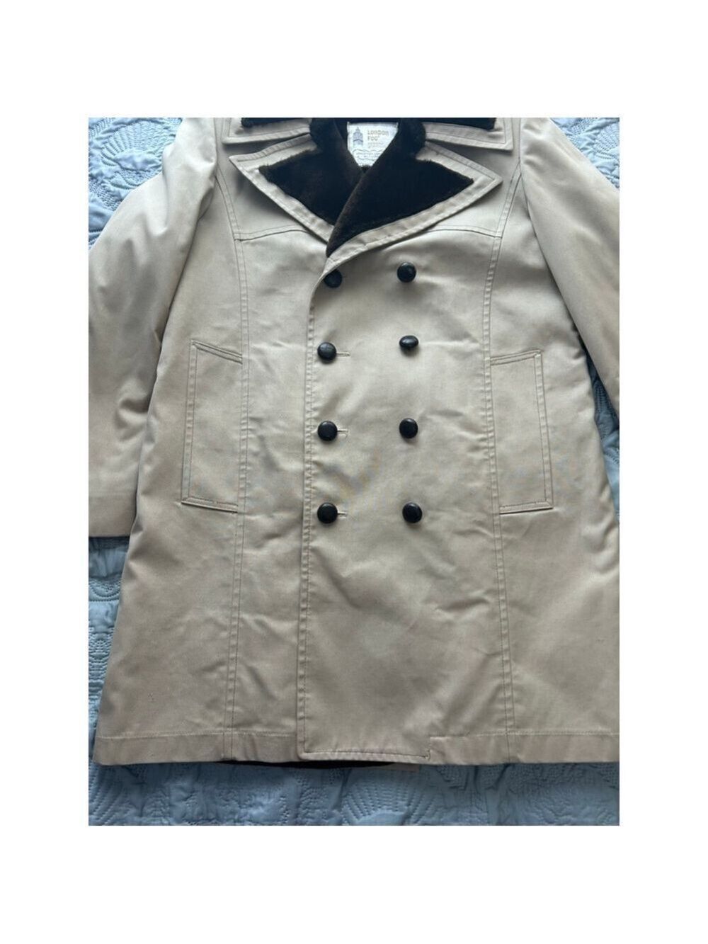 Vintage London Fog Faux Fur Lined Trench Coat Beige 38R Double Breasted - Picture 4 of 15